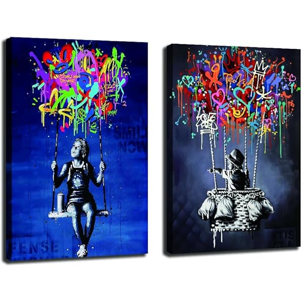 Amazon.com: Banksy Clown with Red Balloon Sad Girl Wall Art